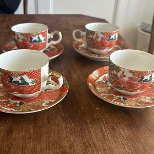 Arita Imari Peacock Tea Cup Saucer Sets Japan Vintage 1980's